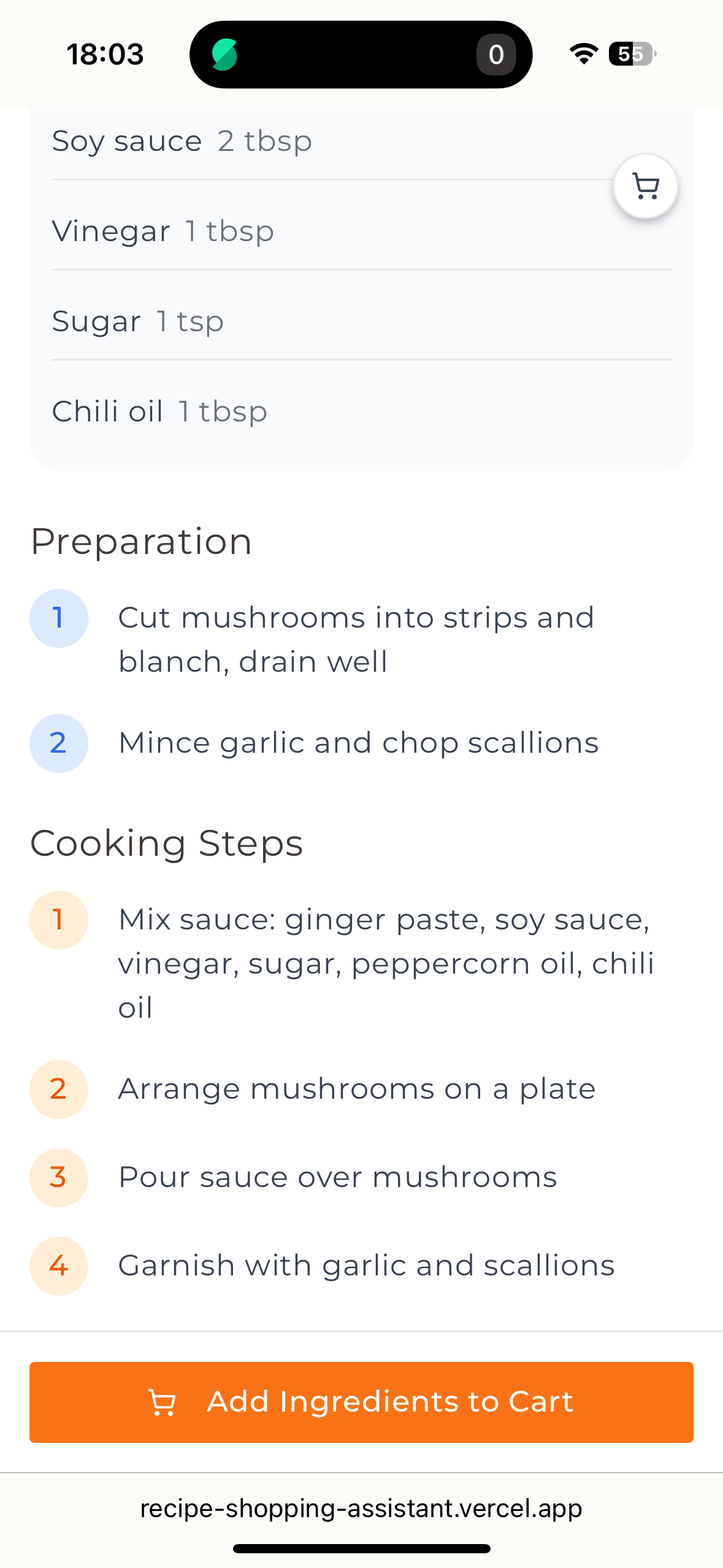 Clean, minimal recipe view that's easy to scan at a glance.